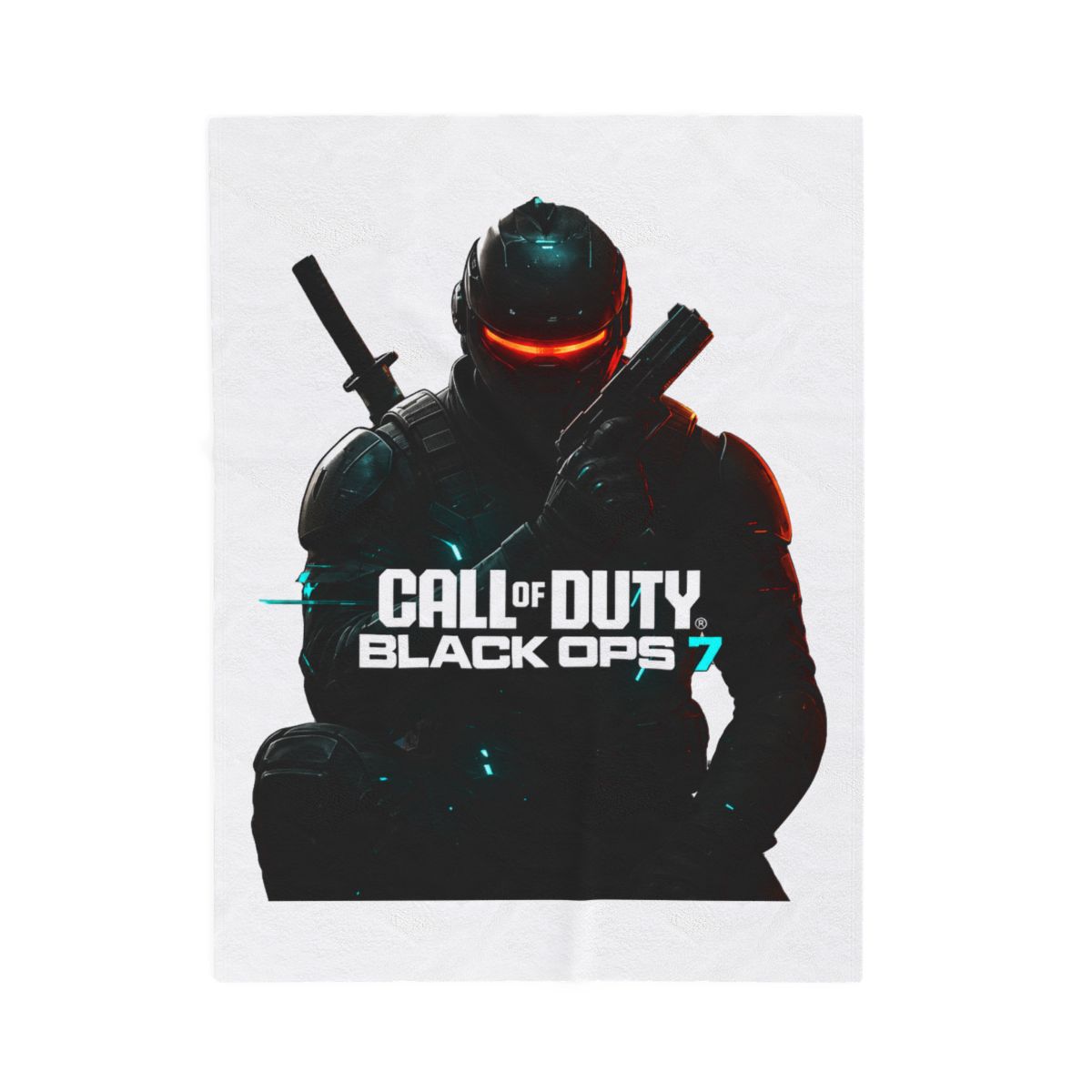 blanket with a graphic of a soldier holding a gun, from the game Call of Duty: